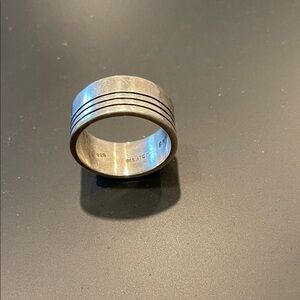 Silver Band Ring with Black Stripes